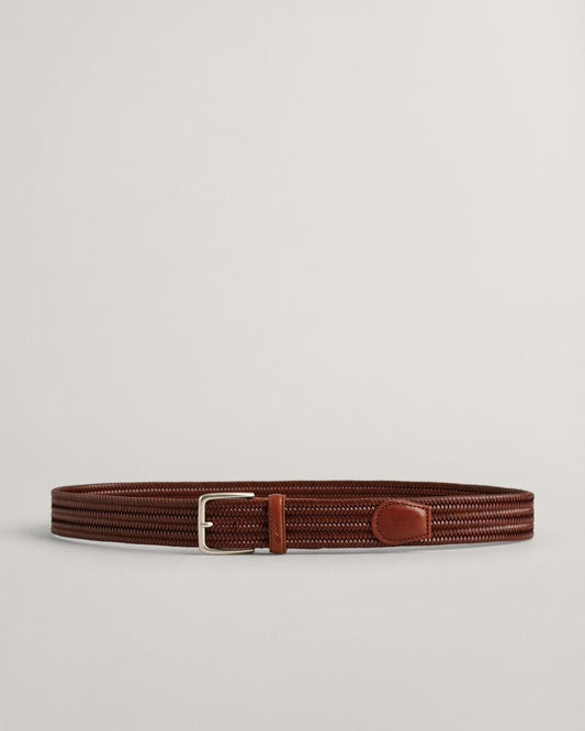LEATHER ELASTIC BRAIDED BELT Brown / 80X32