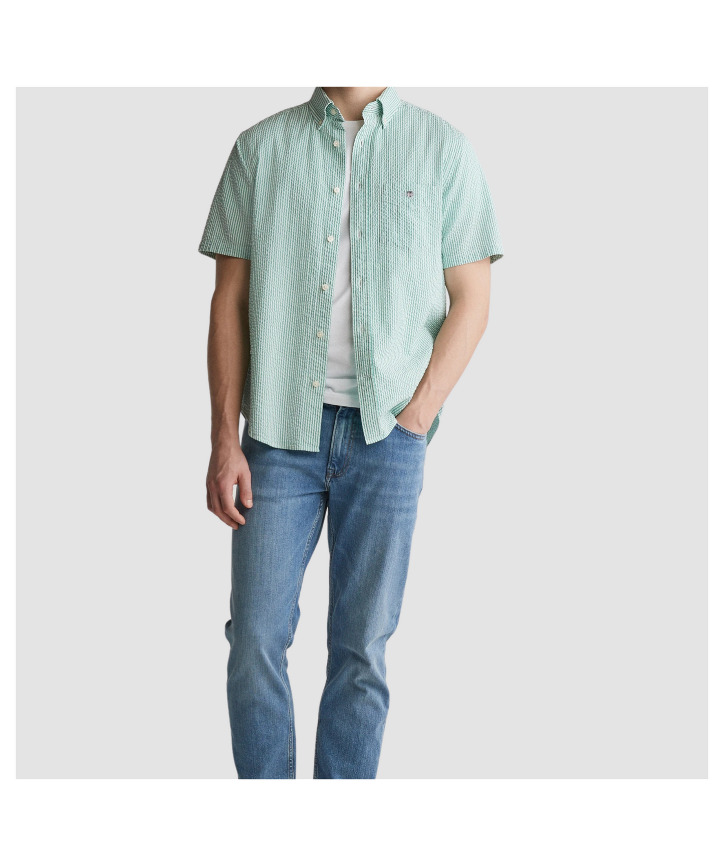 Regular Fit Striped Short Sleeve Seersucker Shirt
