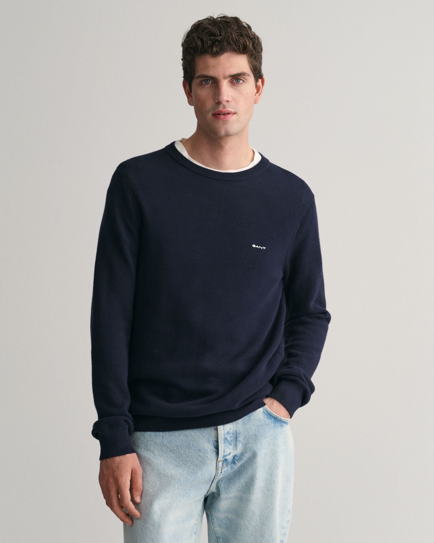 Cotton Piqué Crew Neck Sweater