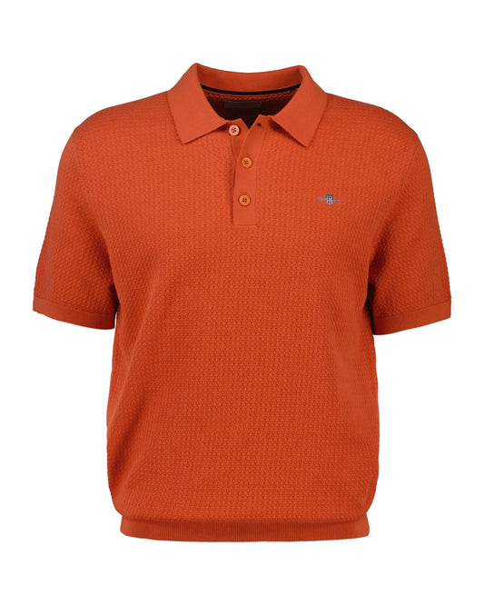 Menswear Textured Cotton Short Sleeve Polo Sweater