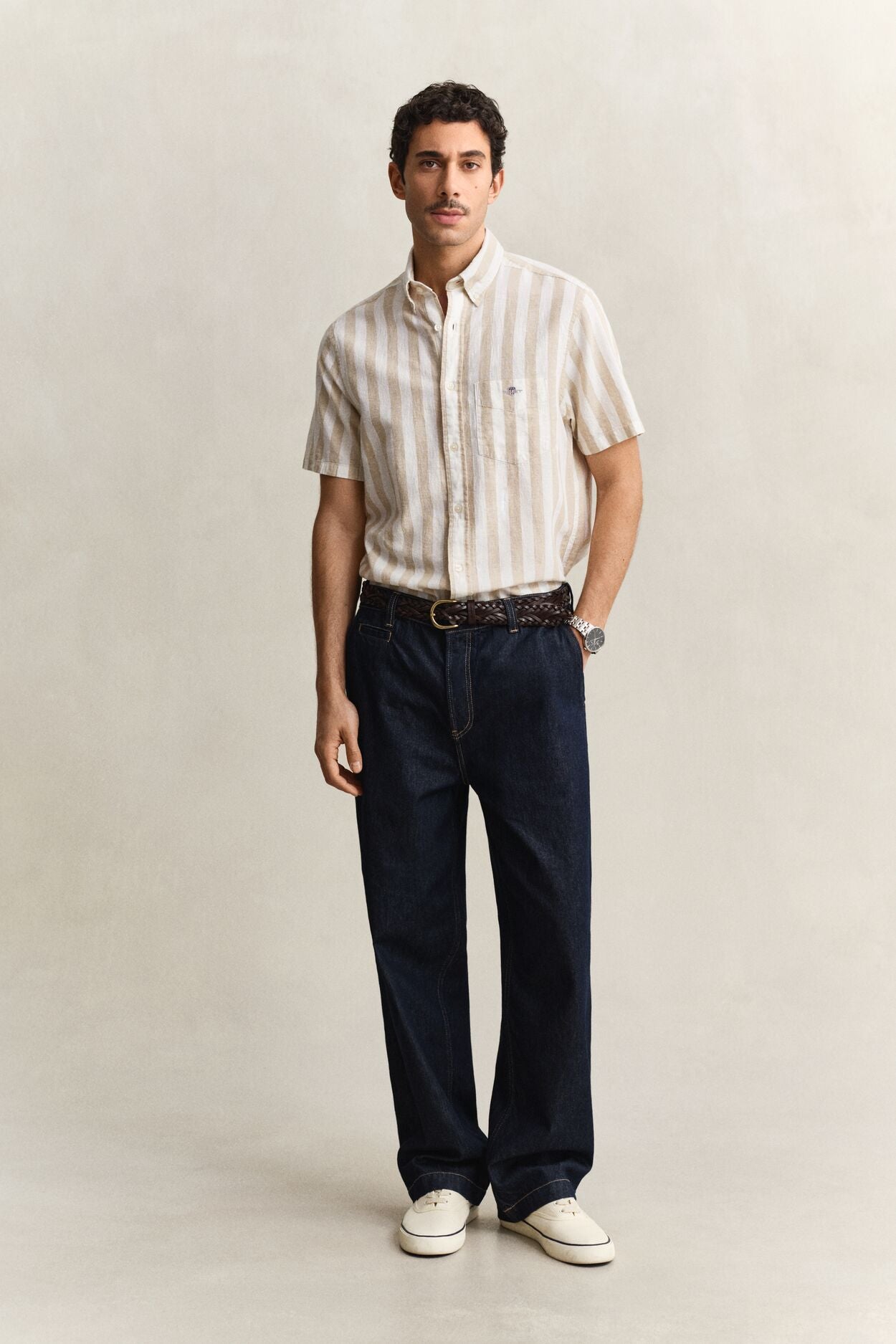 Regular Cotton Linen Stripe Ss Shirt