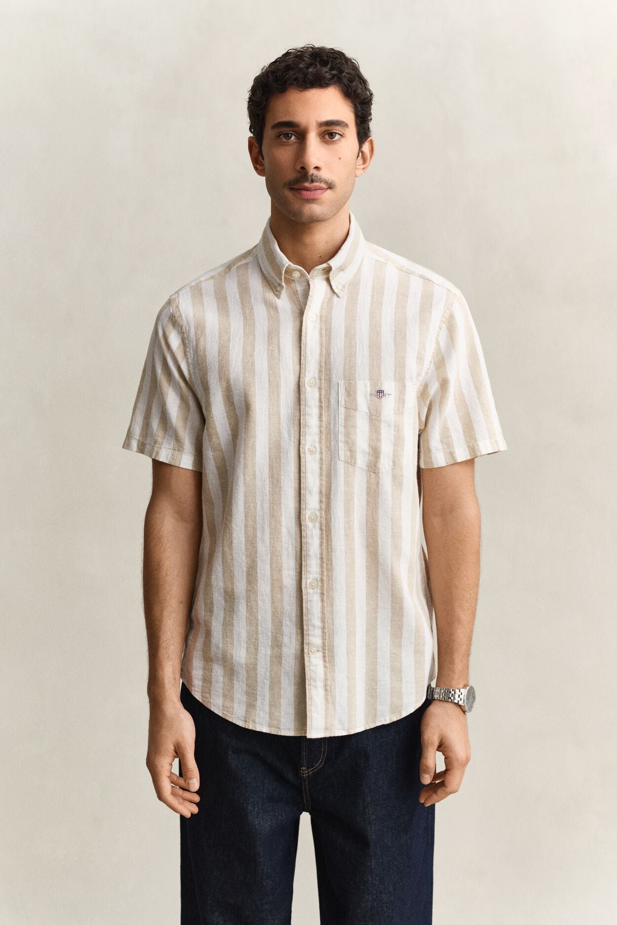 Regular Cotton Linen Stripe Ss Shirt