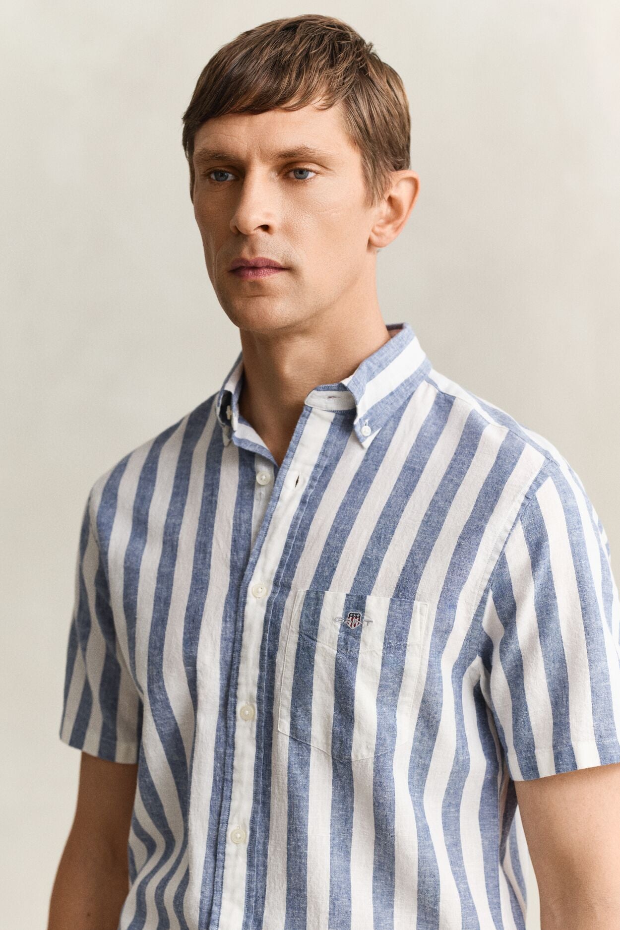 Regular Cotton Linen Stripe SS Shirt