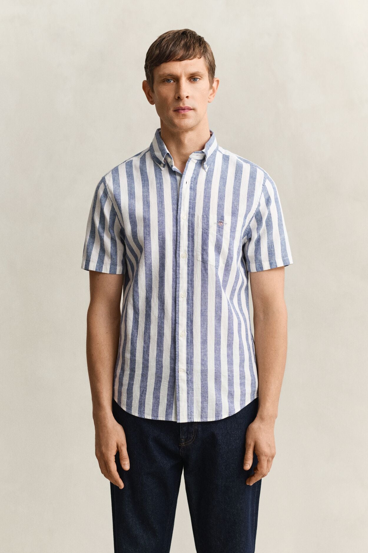 Regular Cotton Linen Stripe SS Shirt