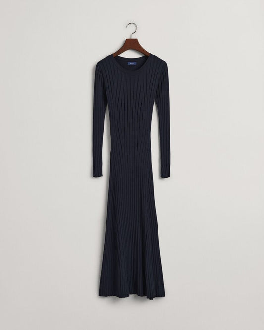 Ribbed C-Neck Dress Evening Blue / S