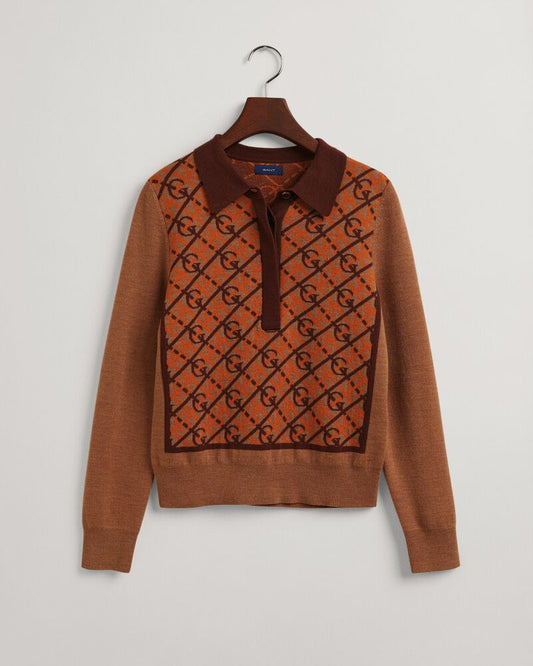 G Pattern Collar Top Roasted Walnut / S