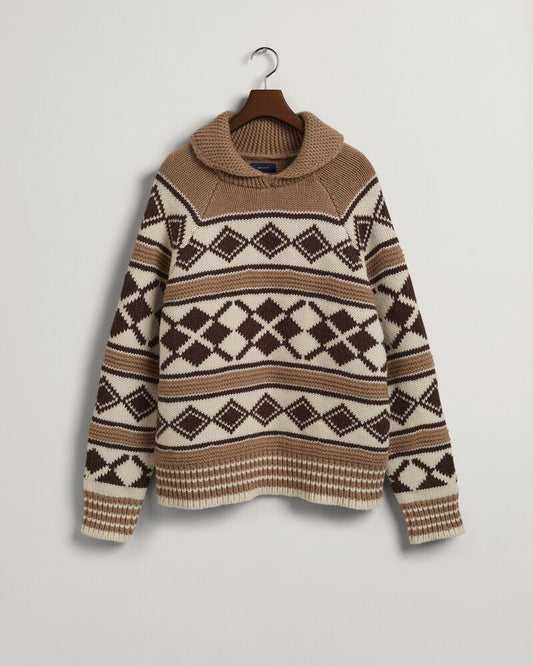 Oversized Diamond Sweater Lt Brown Melange / S