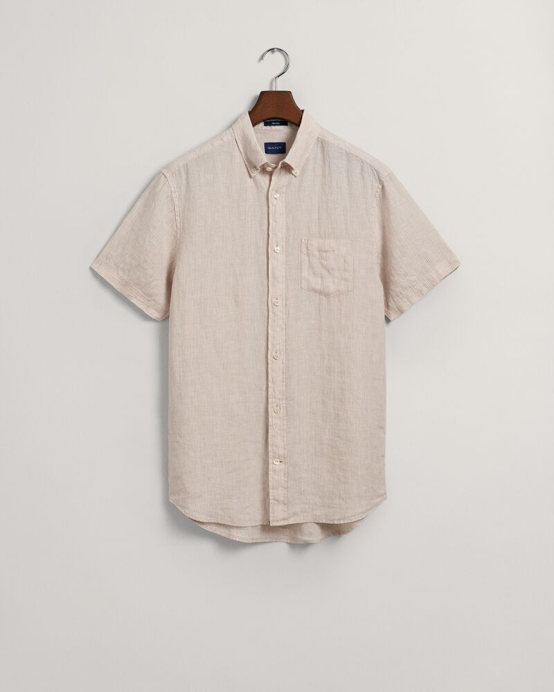 Regular Fit Striped Linen Short Sleeve Shirt Dry Sand / S