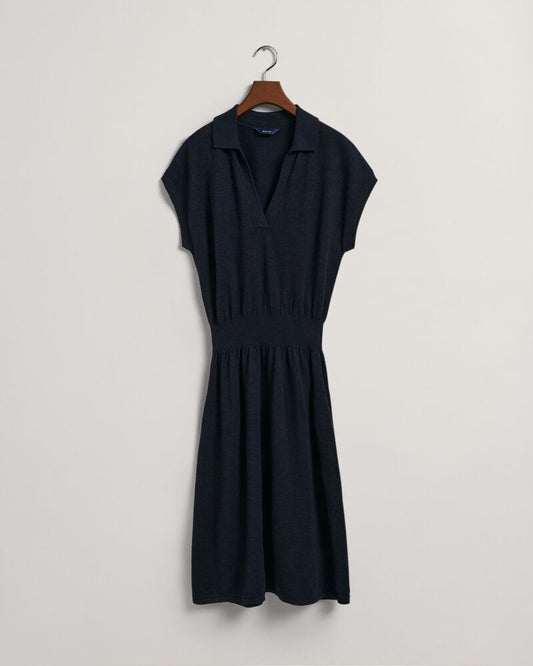 Collared Linen Blend Dress Evening Blue / M