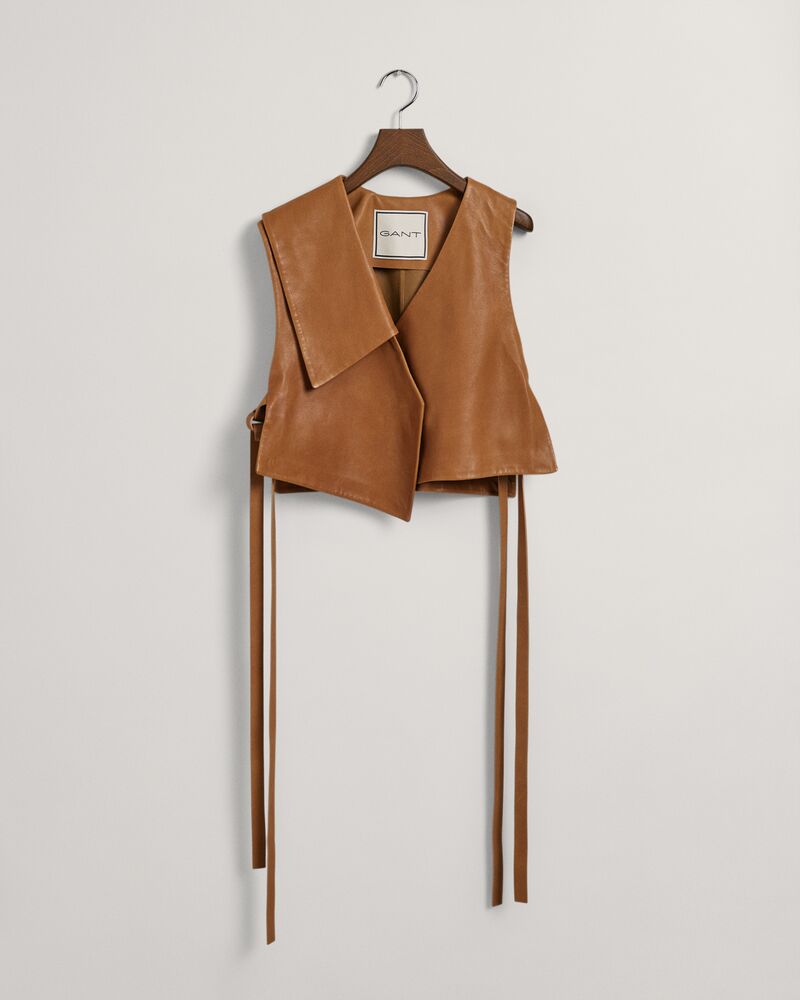 Deconstructed Leather Vest Cognac / M