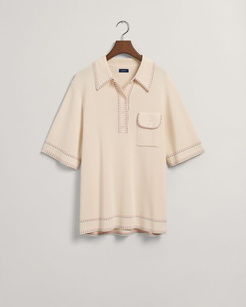 Knitted Short Sleeve Polo Sweater Cream / S