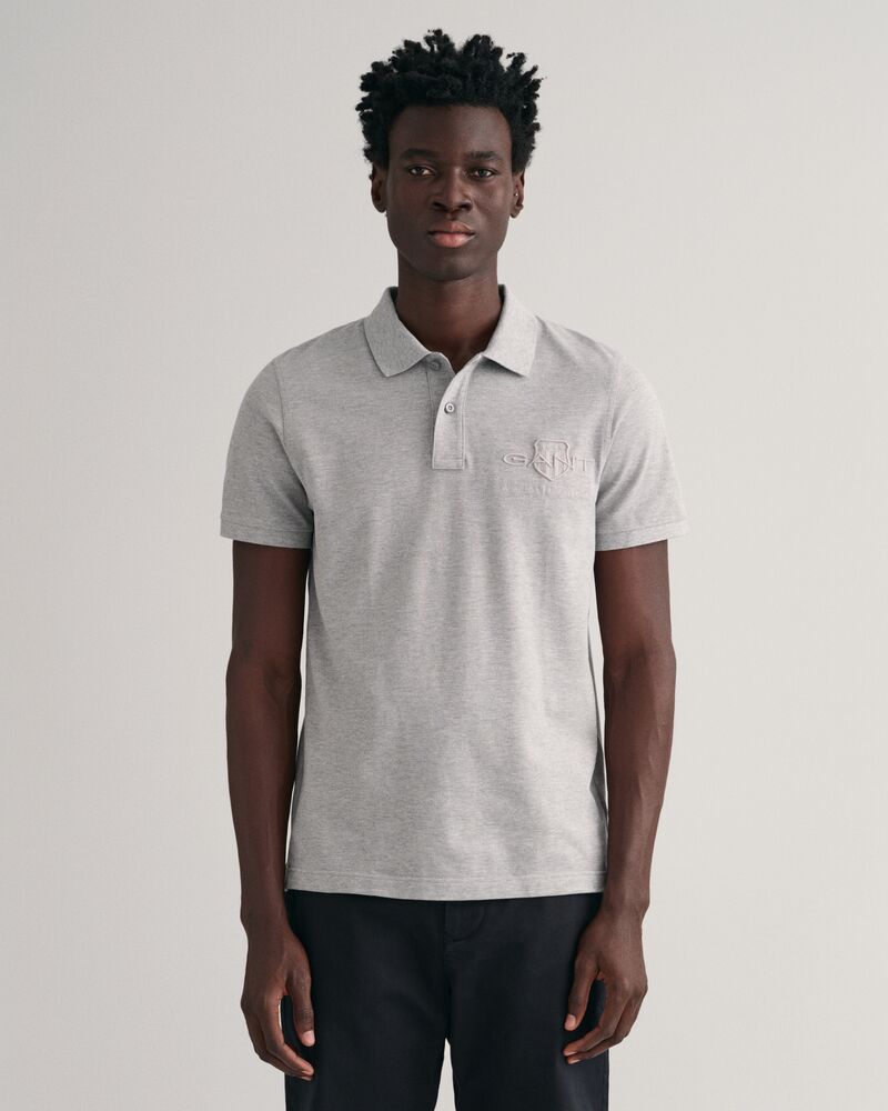 Tonal Shield Polo Shirt Grey Melange / S