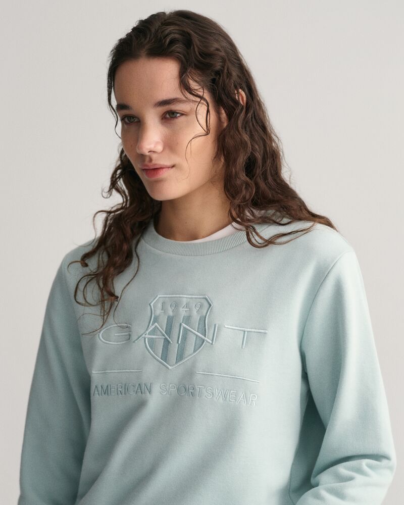 Regular Fit Tonal Shield C-Neck Sweat Dusty Turquoise / 2XL