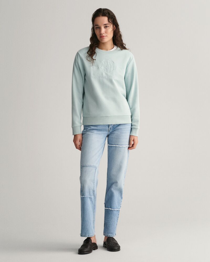 Regular Fit Tonal Shield C-Neck Sweat Dusty Turquoise / 2XL