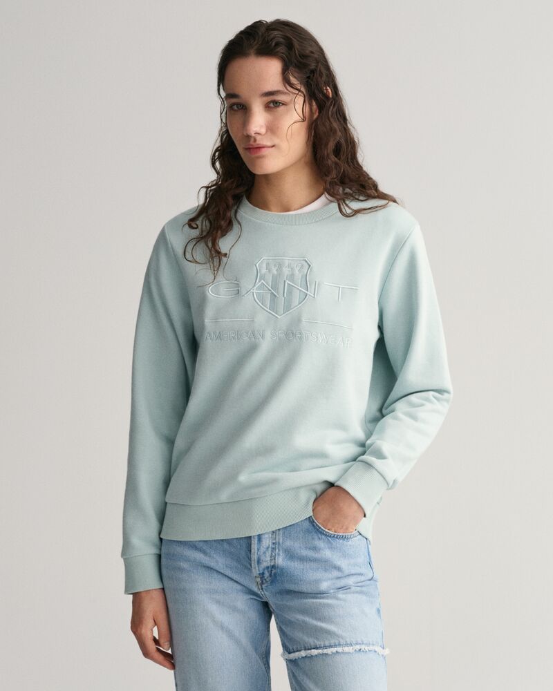 Regular Fit Tonal Shield C-Neck Sweat Dusty Turquoise / 2XL