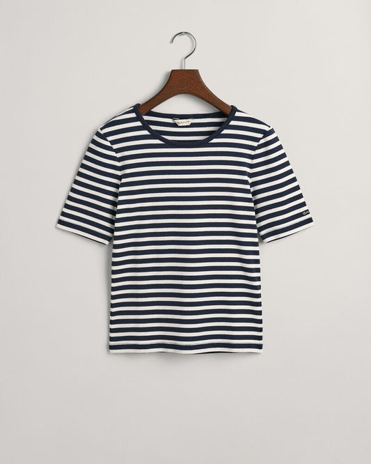 Slim Striped 1X1 Ribbed Ss T-Shirt Evening Blue / S