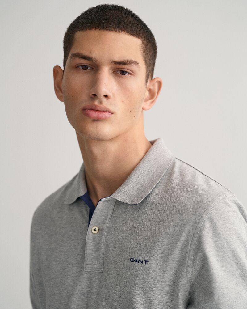 Contrast Piqué Polo Shirt Grey Melange / S