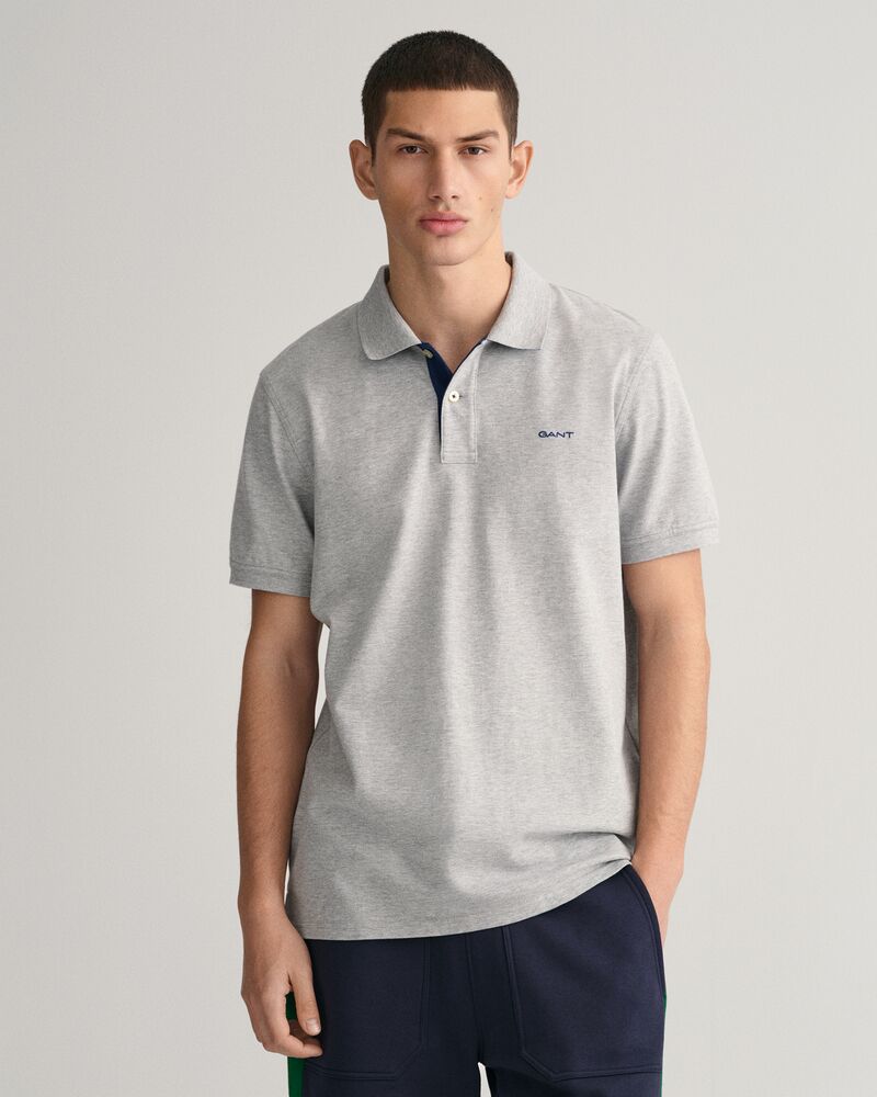 Contrast Piqué Polo Shirt Grey Melange / S