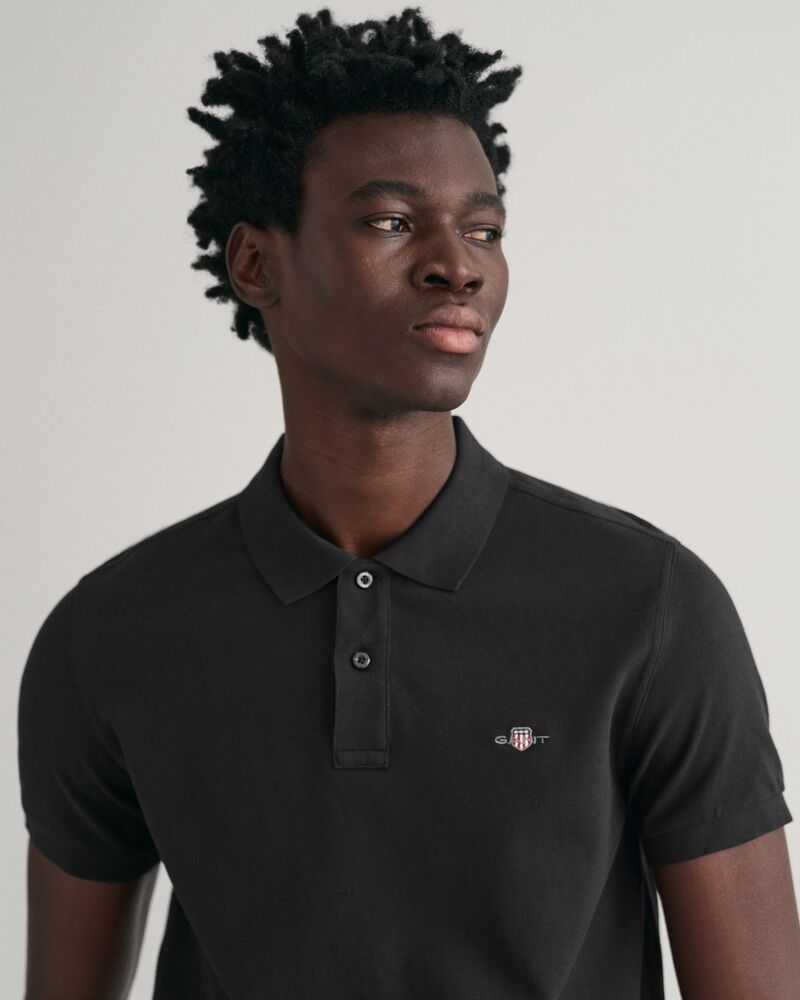 Slim Fit Shield Piqué Polo Shirt Black / S