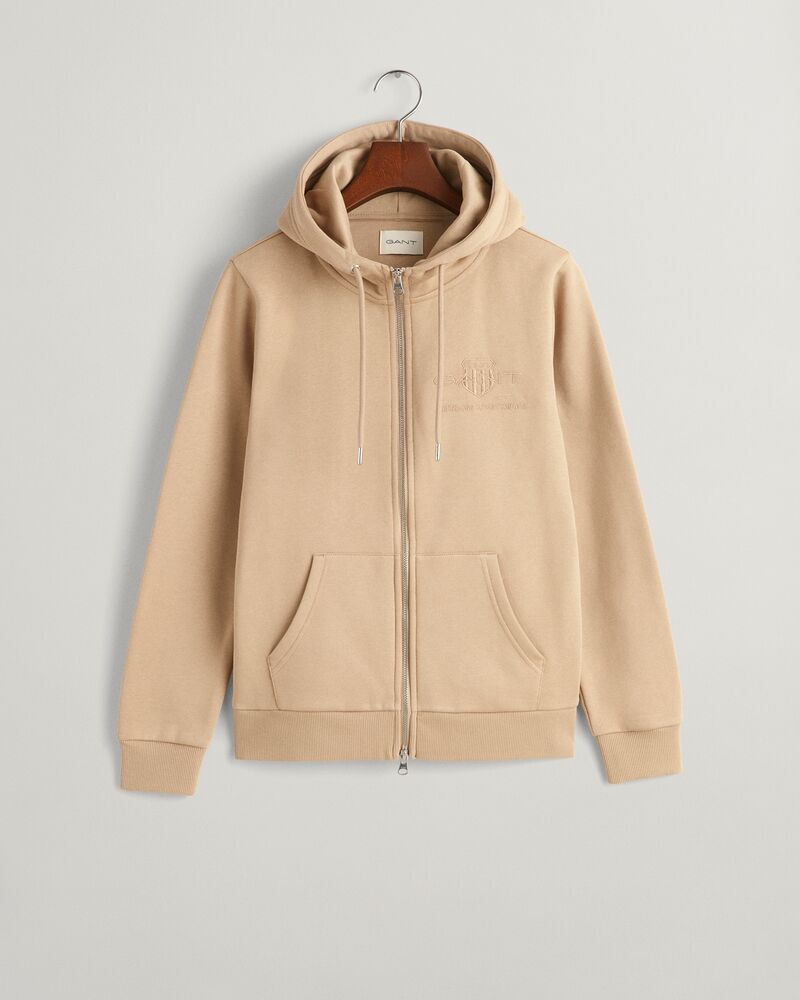 Tonal Shield Zip Hoodie Dark Khaki / S