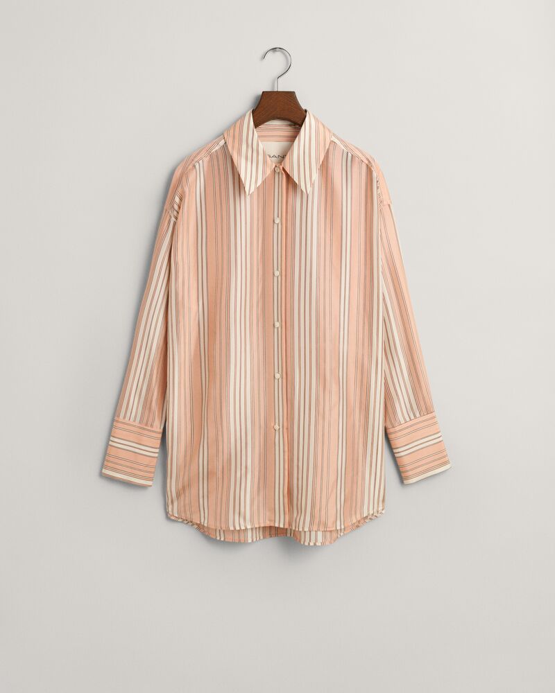 Oversized Striped Silk Shirt Salmon Pink / 32