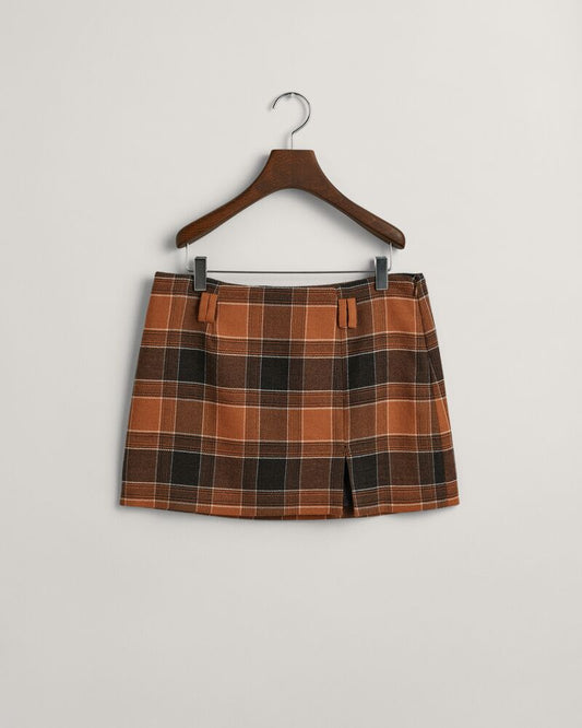 Checked Wool Mini Skirt Cinnamon Brown / 34