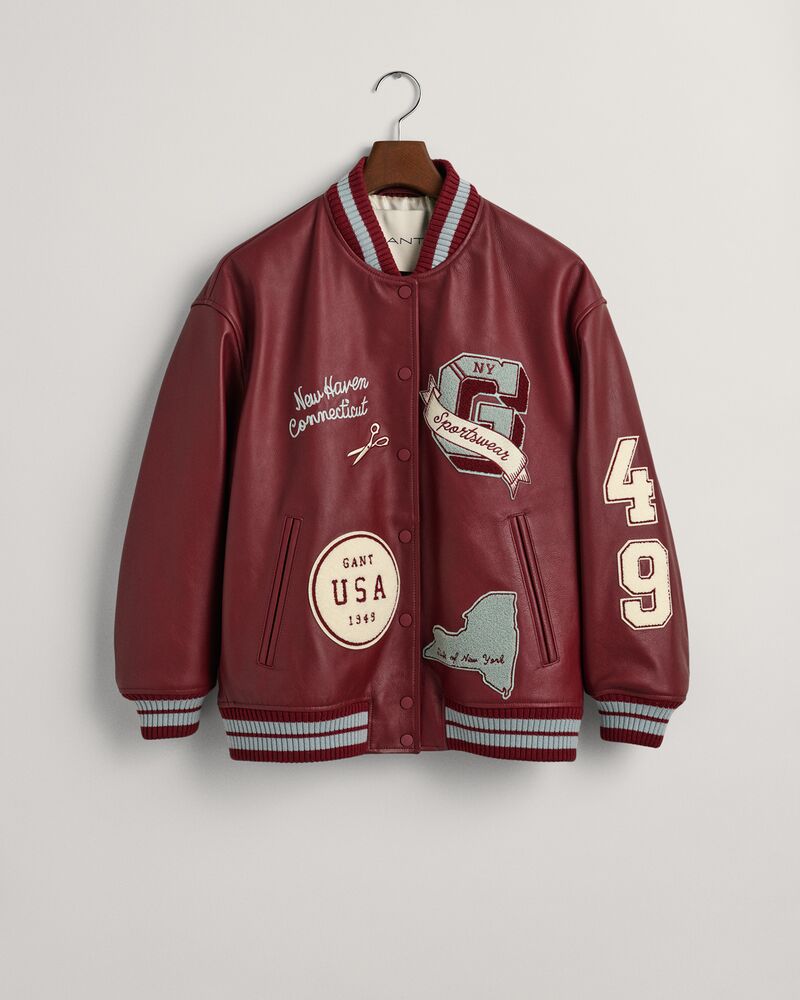 Leather Varsity Jacket Plumped Red / S