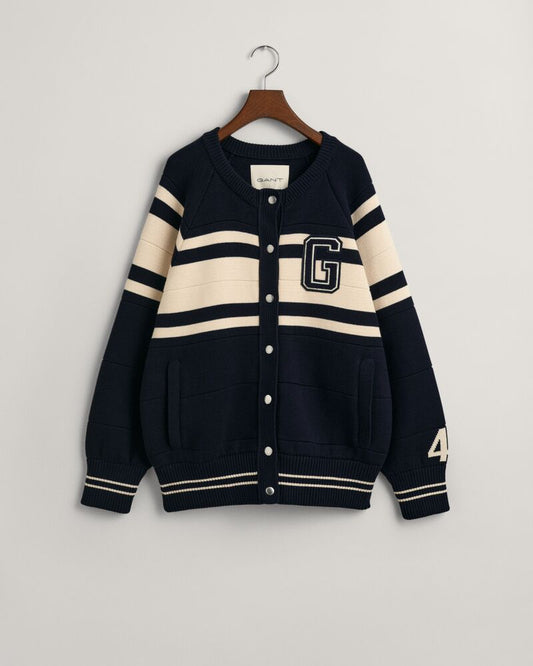 Knitted GANT Varsity Cardigan Evening Blue / S