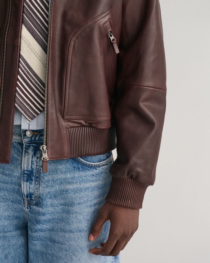 Leather Bomber Jacket Dark Mahogany / M