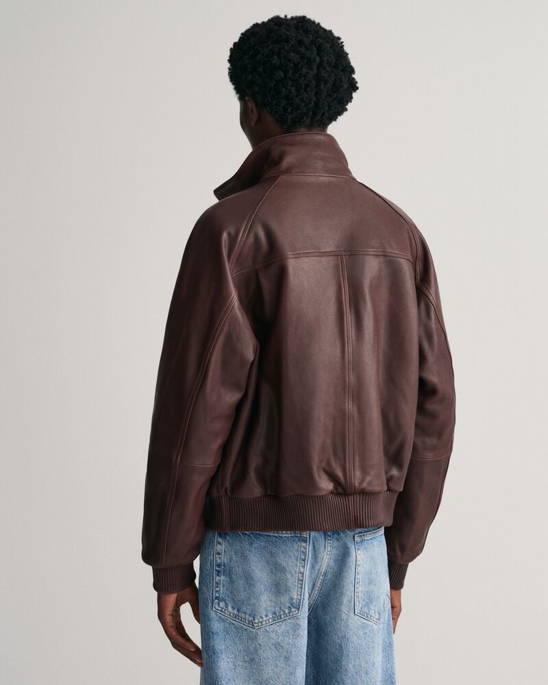 Leather Bomber Jacket Dark Mahogany / M