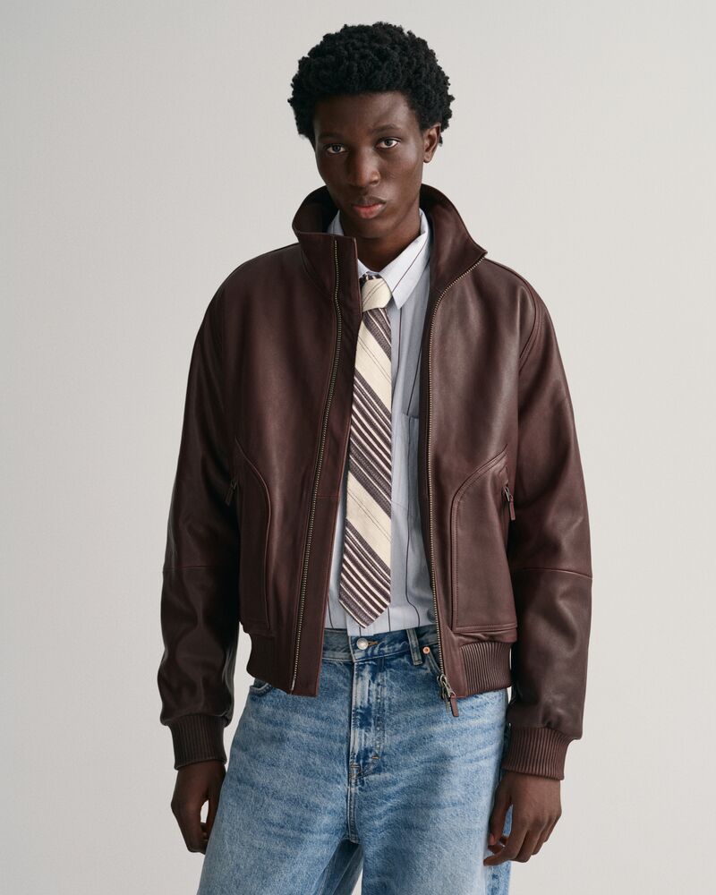 Leather Bomber Jacket Dark Mahogany / M