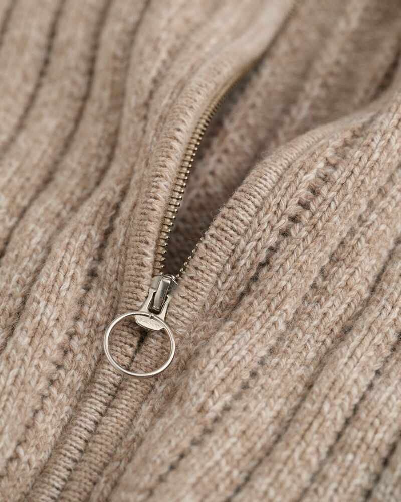 Wool Zip Cardigan Light Beige Melange / S