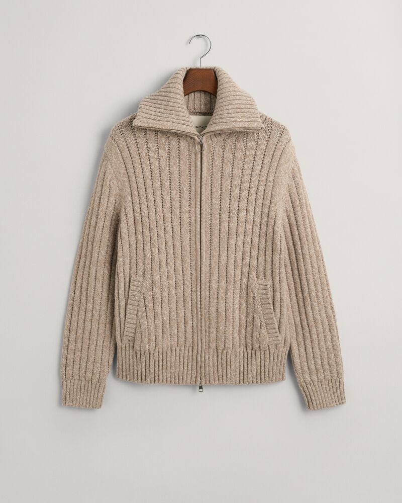 Wool Zip Cardigan Light Beige Melange / S