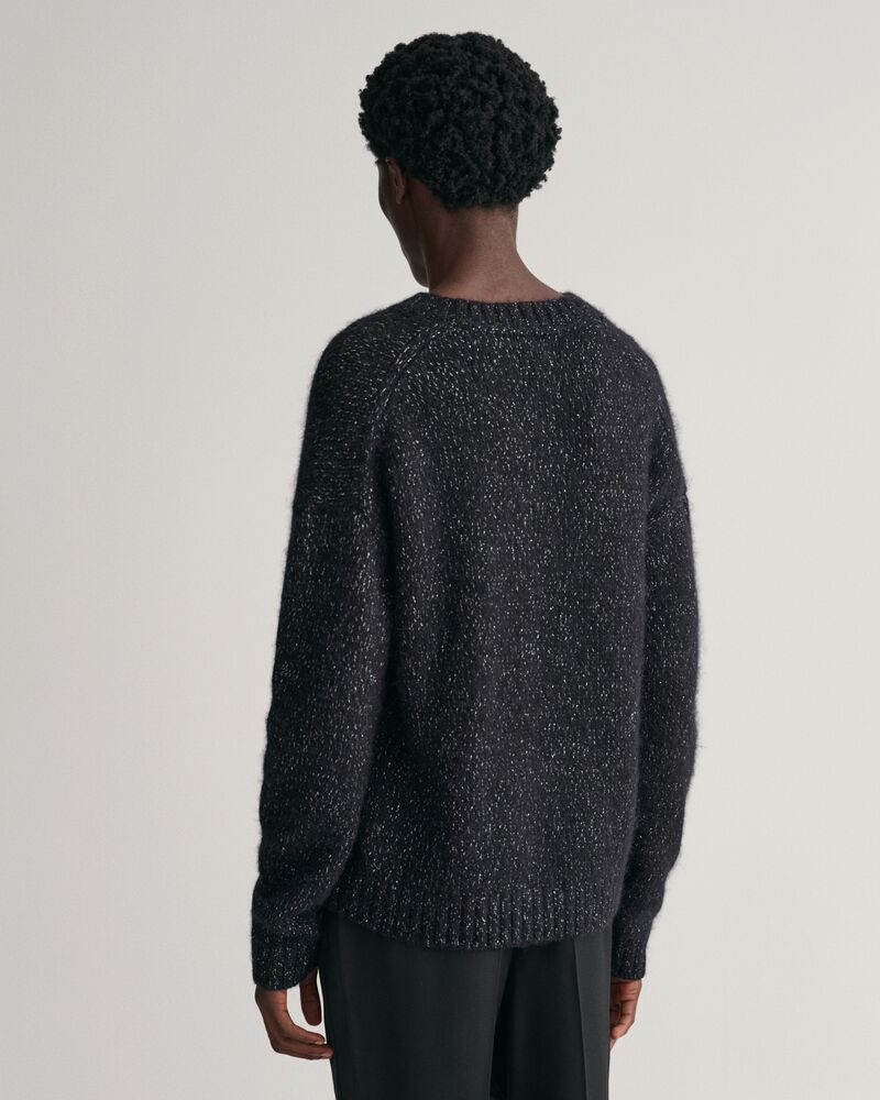 Shiny Alpaca Wool V-Neck Sweater Black / S