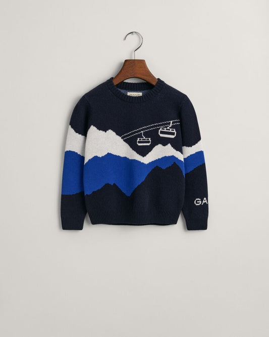 Kids Alpine Jacquard Crew Neck Sweater Evening Blue / 92