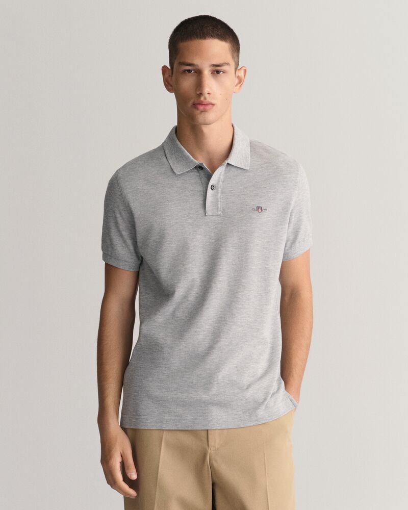 Slim Fit Shield Piqué Polo Shirt Grey Melange / S