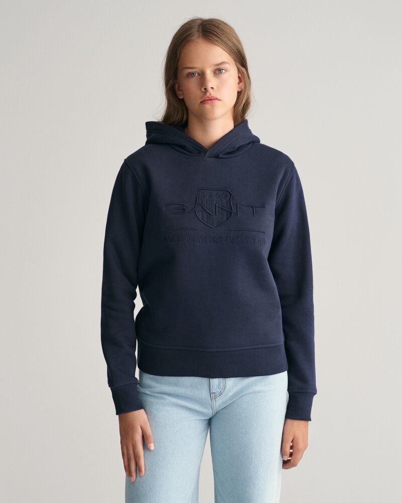 Teens Tonal Shield Hoodie Evening Blue / 134/140