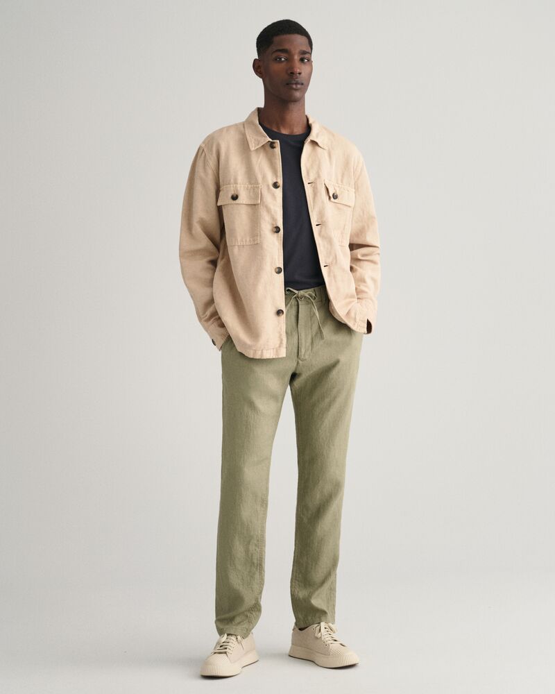 Relaxed Fit Linen Drawstring Pants S / DRIED CLAY