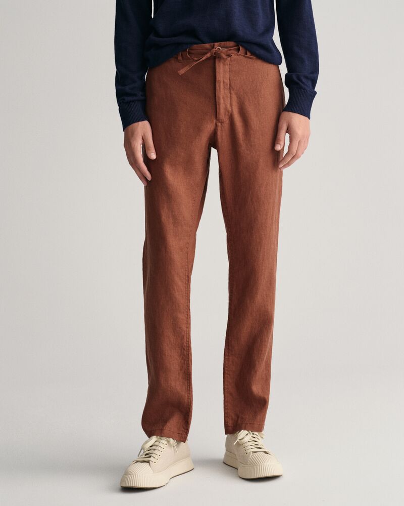 Relaxed Fit Linen Drawstring Pants S / COGNAC BROWN