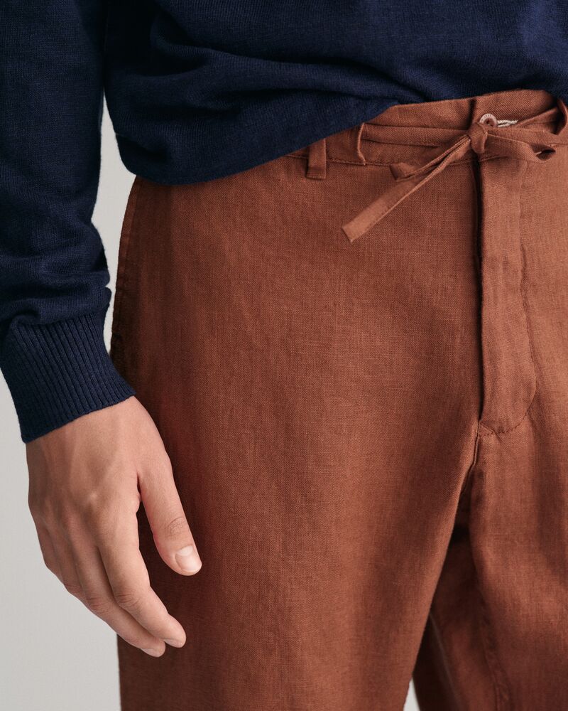 Relaxed Fit Linen Drawstring Pants S / COGNAC BROWN