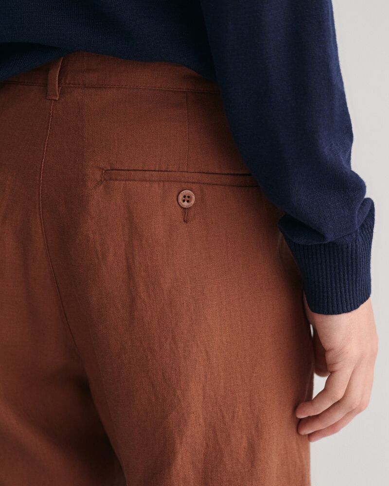 Relaxed Fit Linen Drawstring Pants S / COGNAC BROWN