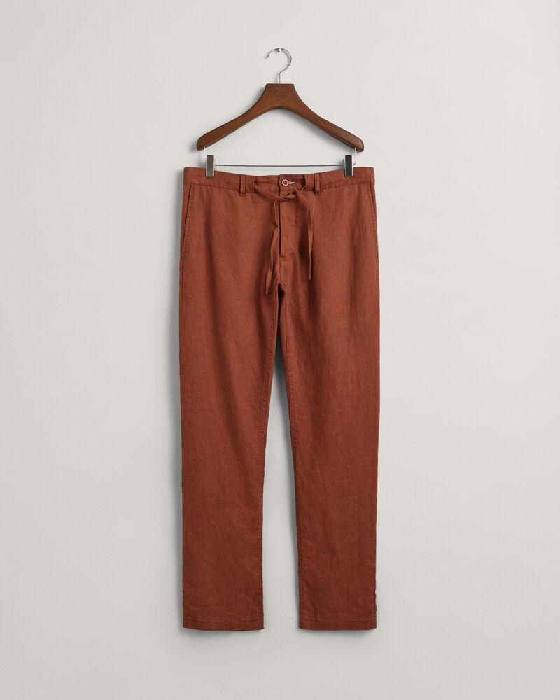 Relaxed Fit Linen Drawstring Pants S / COGNAC BROWN