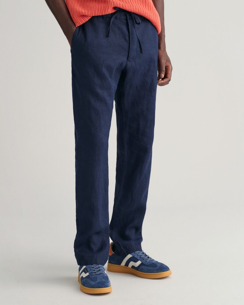 Relaxed Fit Linen Drawstring Pants S / MARINE