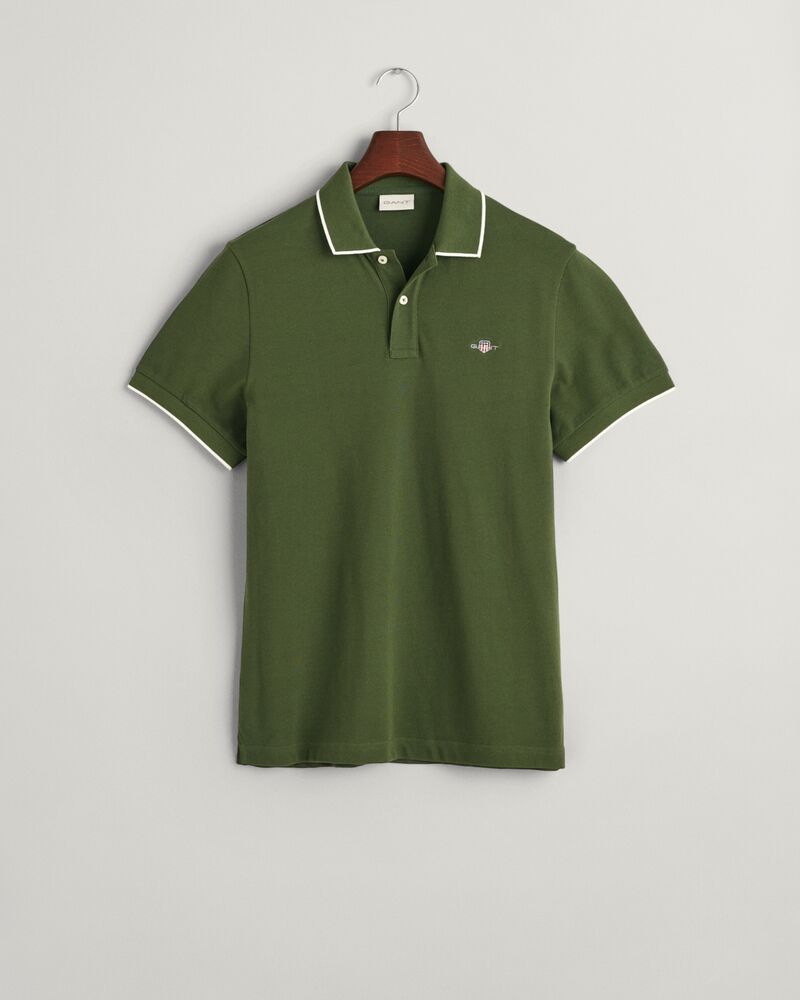 Framed Tipped Piqué Polo Shirt S / PINE GREEN