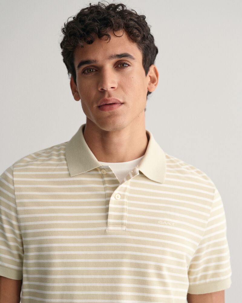 Striped Piqué Polo Shirt S / SILKY BEIGE