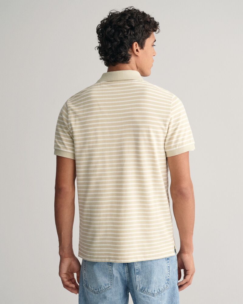 Striped Piqué Polo Shirt S / SILKY BEIGE