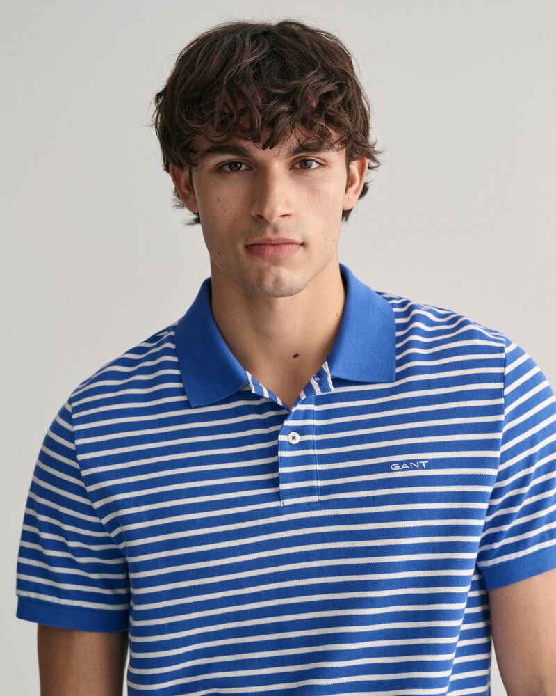 Striped Piqué Polo Shirt S / RICH BLUE