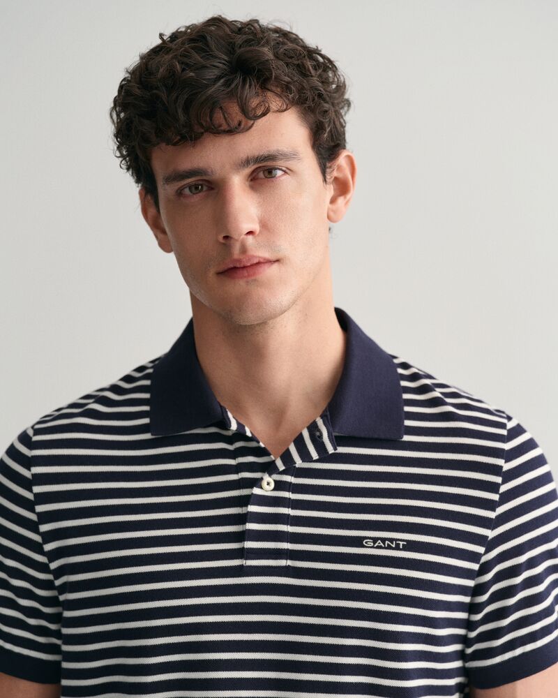 Striped Piqué Polo Shirt S / EVENING BLUE