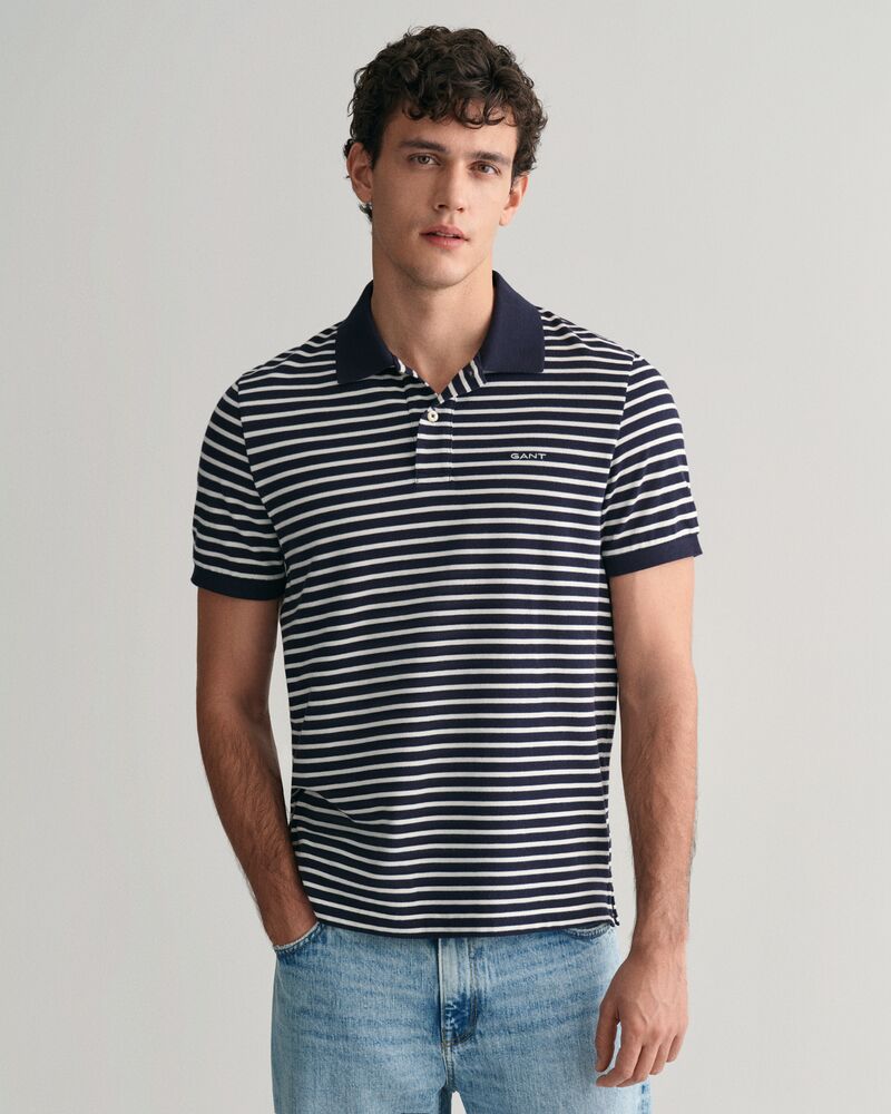 Striped Piqué Polo Shirt S / EVENING BLUE