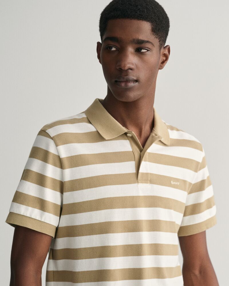 Wide Striped Piqué Polo Shirt S / DRIED KHAKI